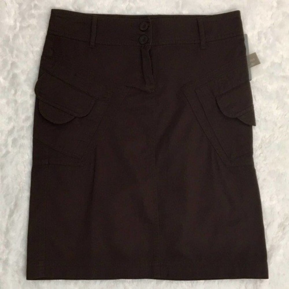 NEW Mango Midi Pencil Skirt Women's Size 2 Brown Snap-Front Pockets MNG Basics